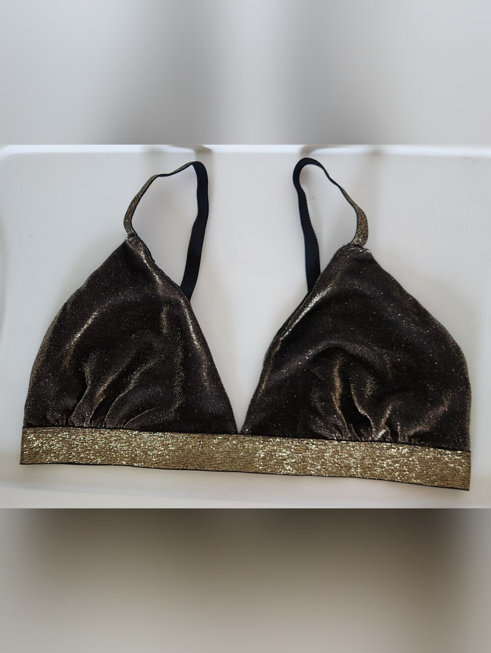 Colsie Shimmery Black And Gold Triangle Bralette